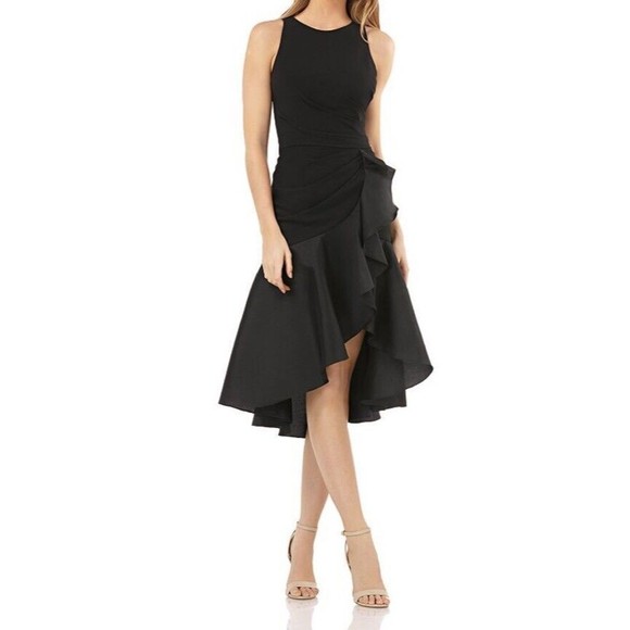 CARMEN MARC VALVO INFUSION Womens Black Ruffled Crepe Cocktail Dress 6 - Picture 1 of 6